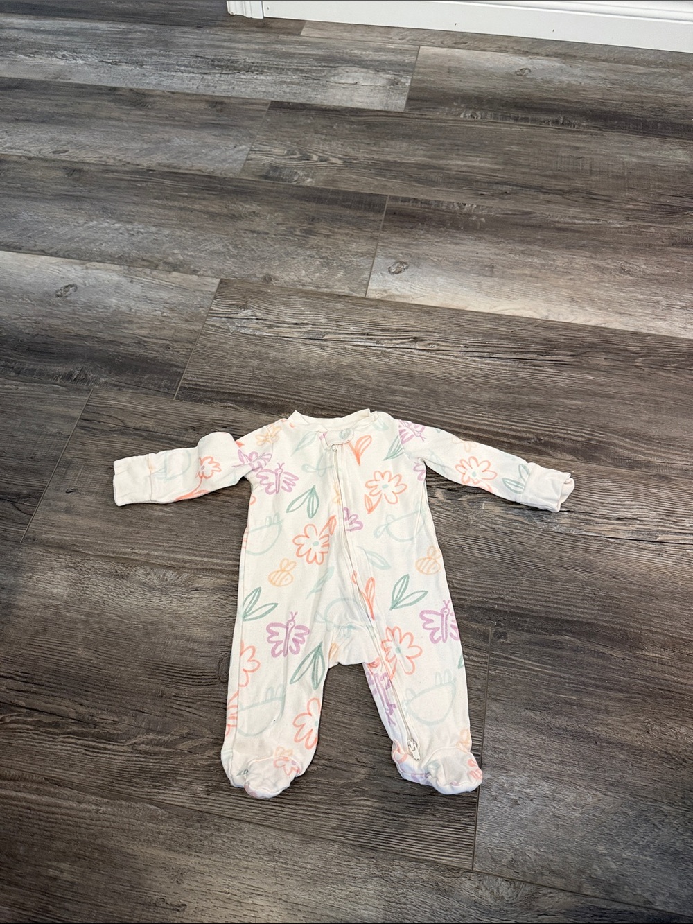 Carters Kids One-Piece Floral Footed Zipper Sleeper - White with Pastel Flowers